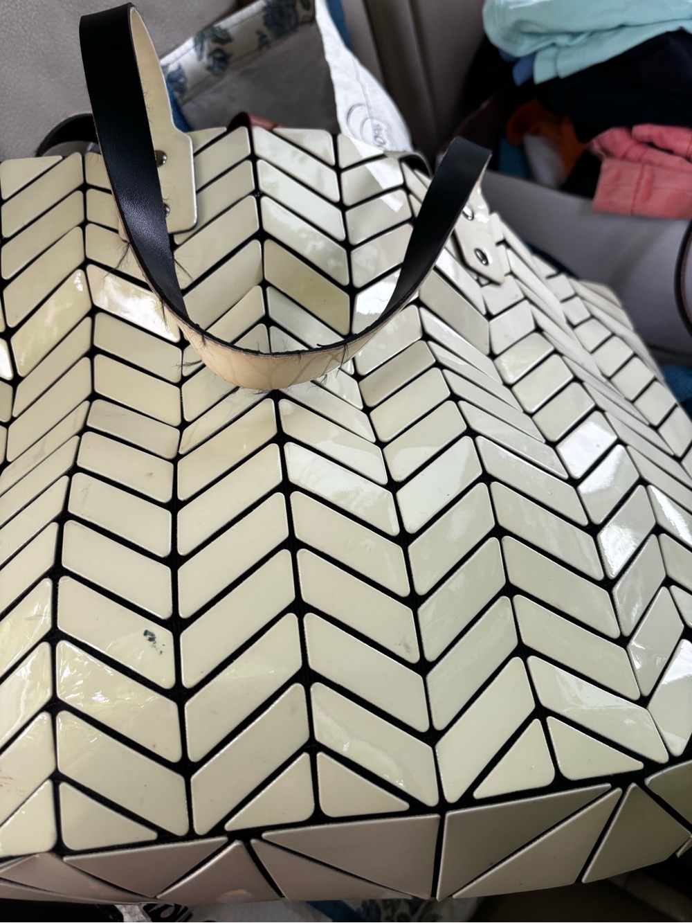 Emilio Pepe Cream Geometric Tote Bag with Black Handles